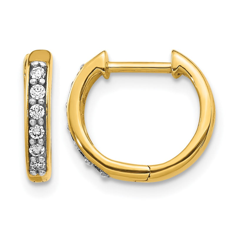 14k Yellow Gold Real Diamond Hinged Hoop Earrings
