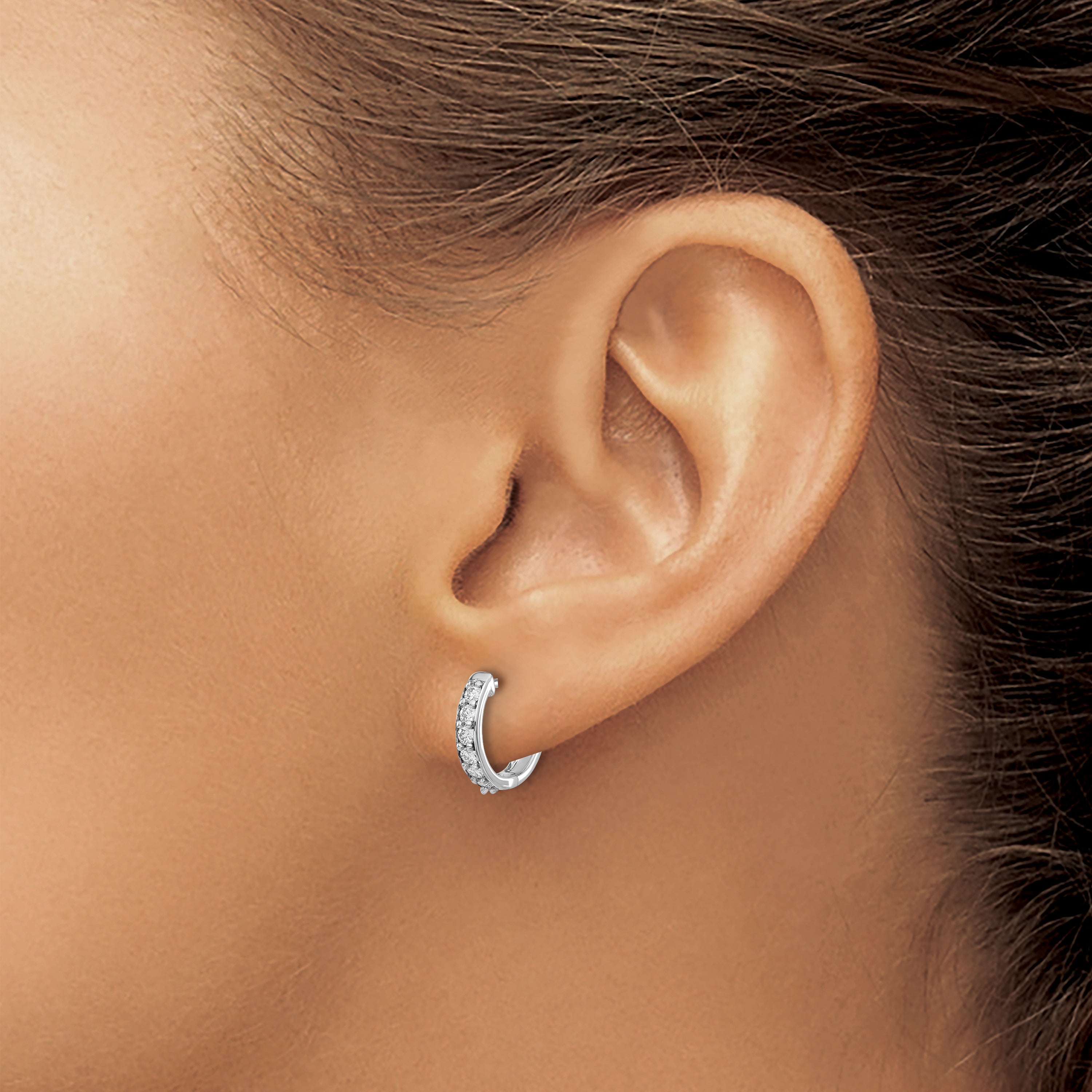 14k White Gold 1/4 Ct. Lab Grown Diamond VS/SI+ G+ Hinged Hoop Earrings