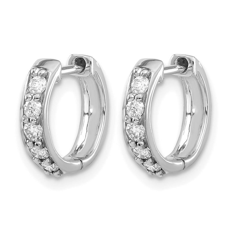 14k White Gold Real Diamond Hinged Hoop Earrings