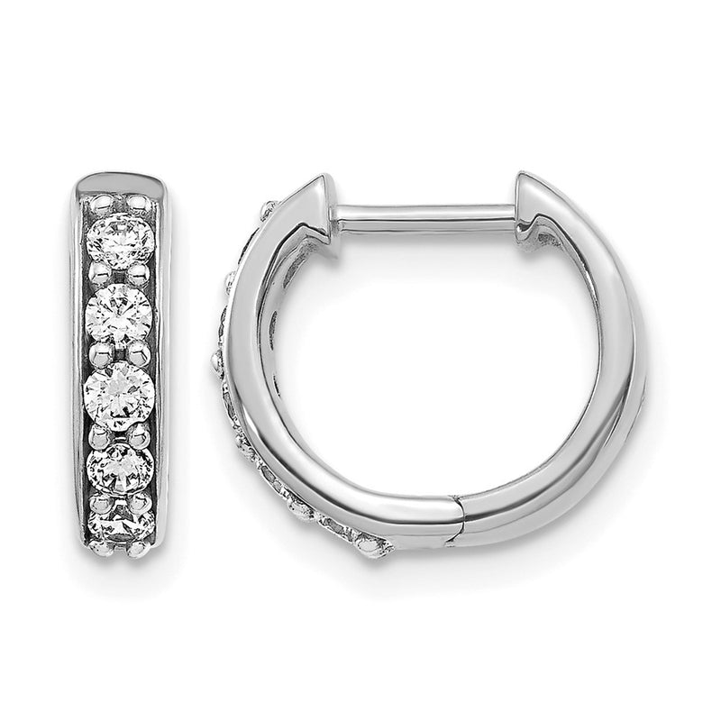 14k White Gold Real Diamond Hinged Hoop Earrings