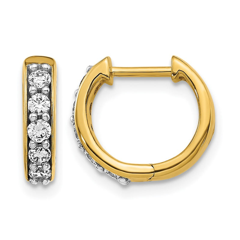 14k Yellow Gold Real Diamond Hinged Hoop Earrings