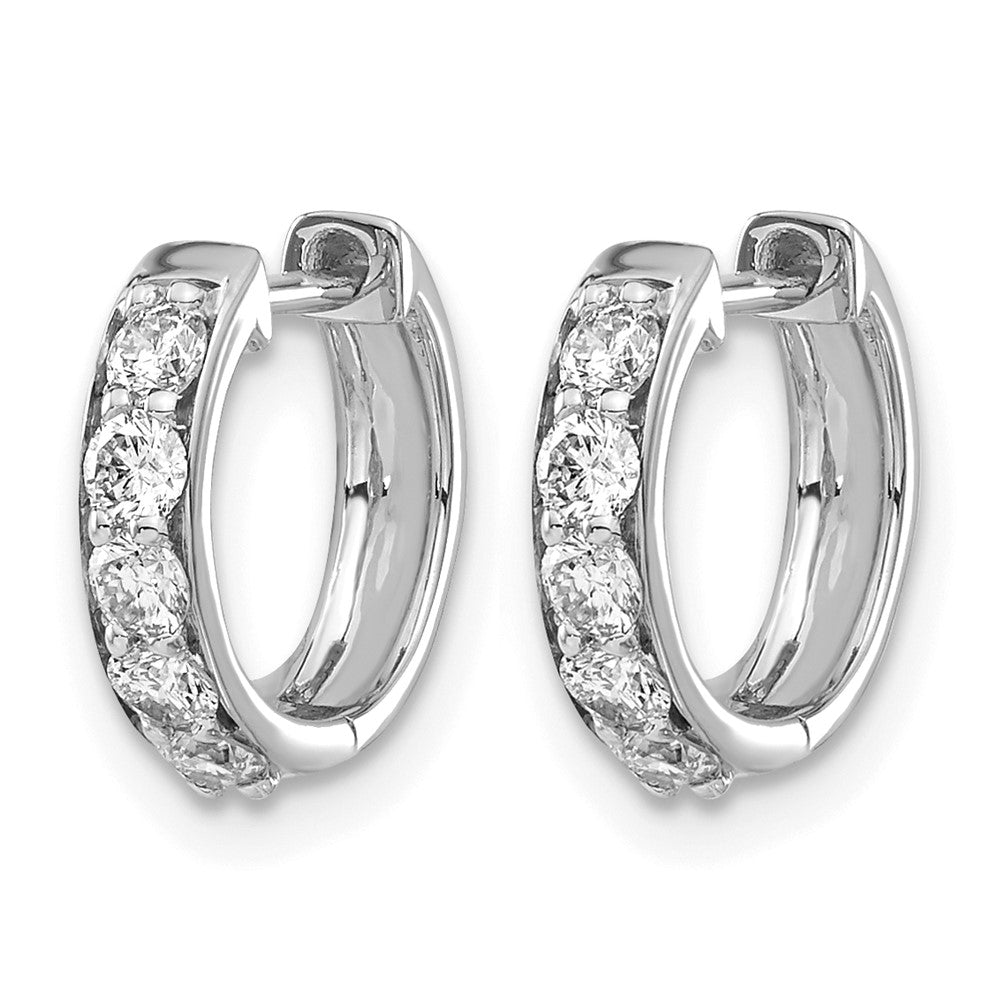 14k White Gold Real Diamond Hinged Hoop Earrings