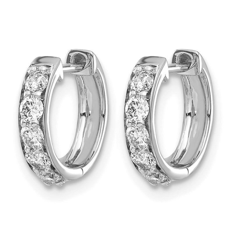 14k White Gold Real Diamond Hinged Hoop Earrings