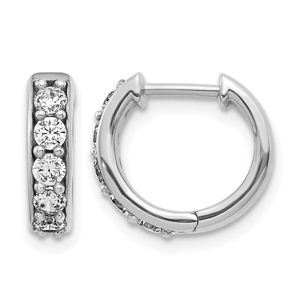 14k White Gold Real Diamond Hinged Hoop Earrings