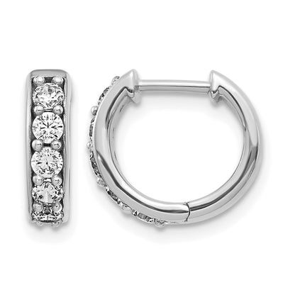 14k White Gold Real Diamond Hinged Hoop Earrings