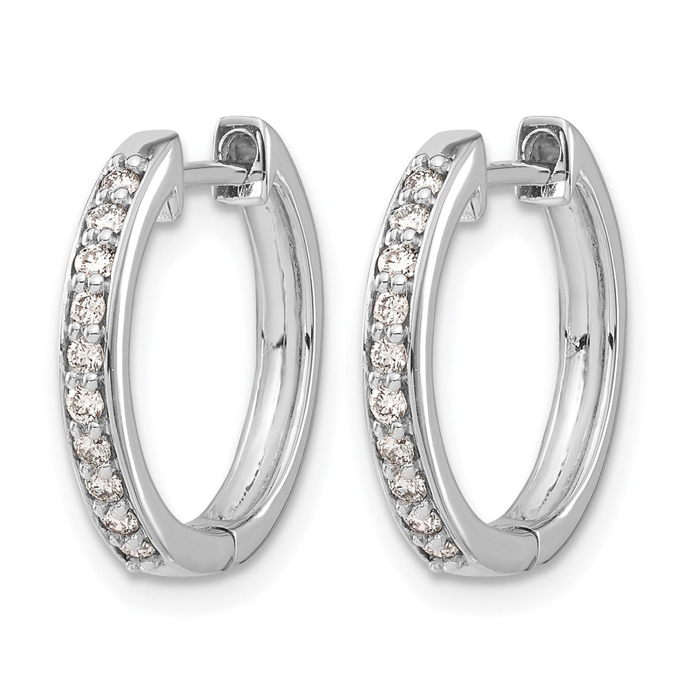 14k White Gold Real Diamond Hinged Hoop Earrings