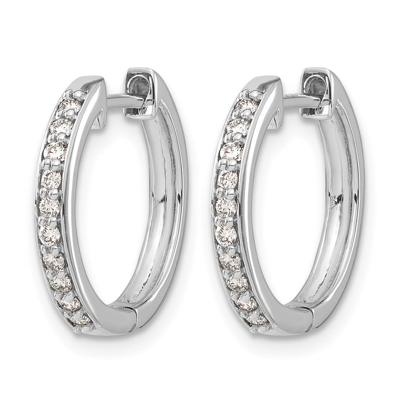 14k White Gold Real Diamond Hinged Hoop Earrings