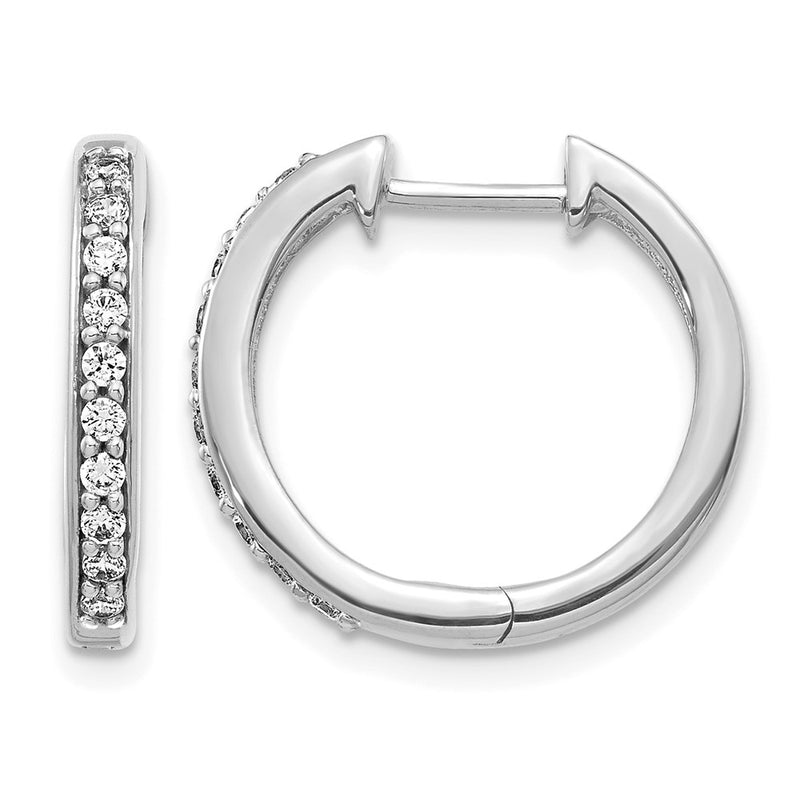 14k White Gold Real Diamond Hinged Hoop Earrings