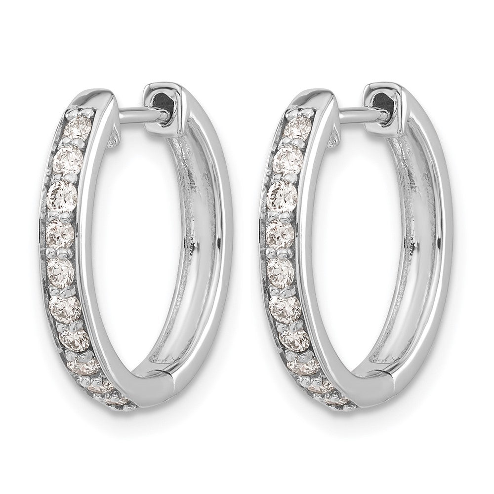 14k White Gold Real Diamond Hinged Hoop Earrings