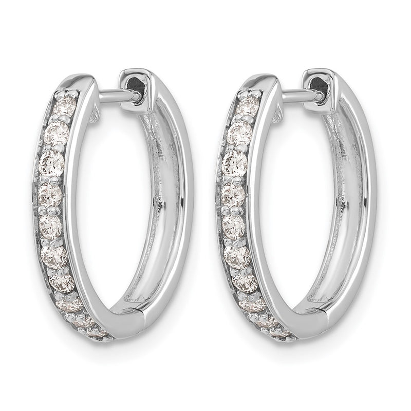 14k White Gold Real Diamond Hinged Hoop Earrings
