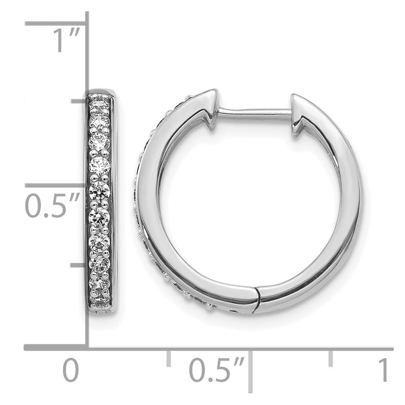 14k White Gold Real Diamond Hinged Hoop Earrings