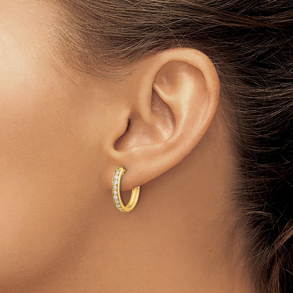 14k Yellow Gold Real Diamond Hinged Hoop Earrings