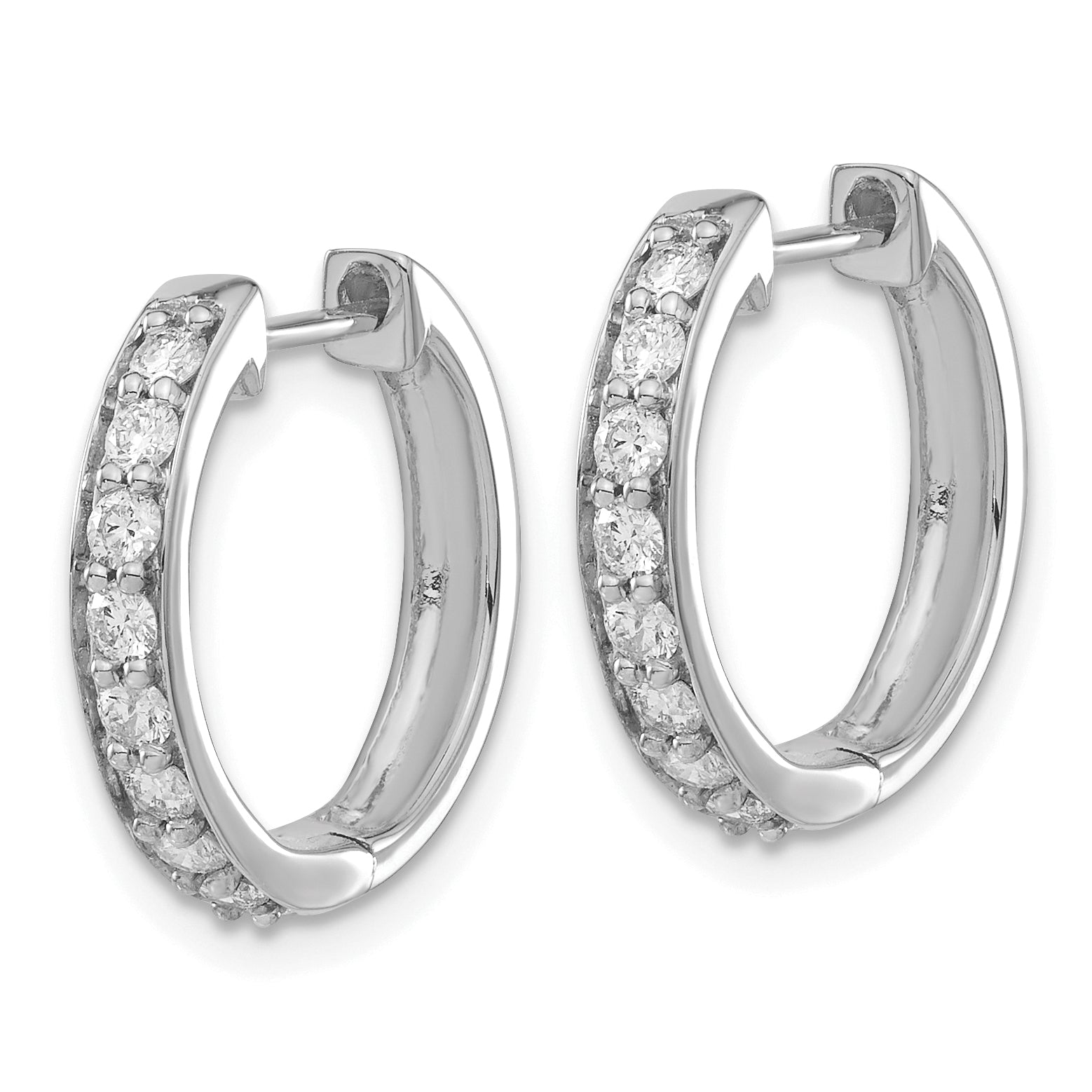 10K White Gold Diamond Hinged Hoop Earrings