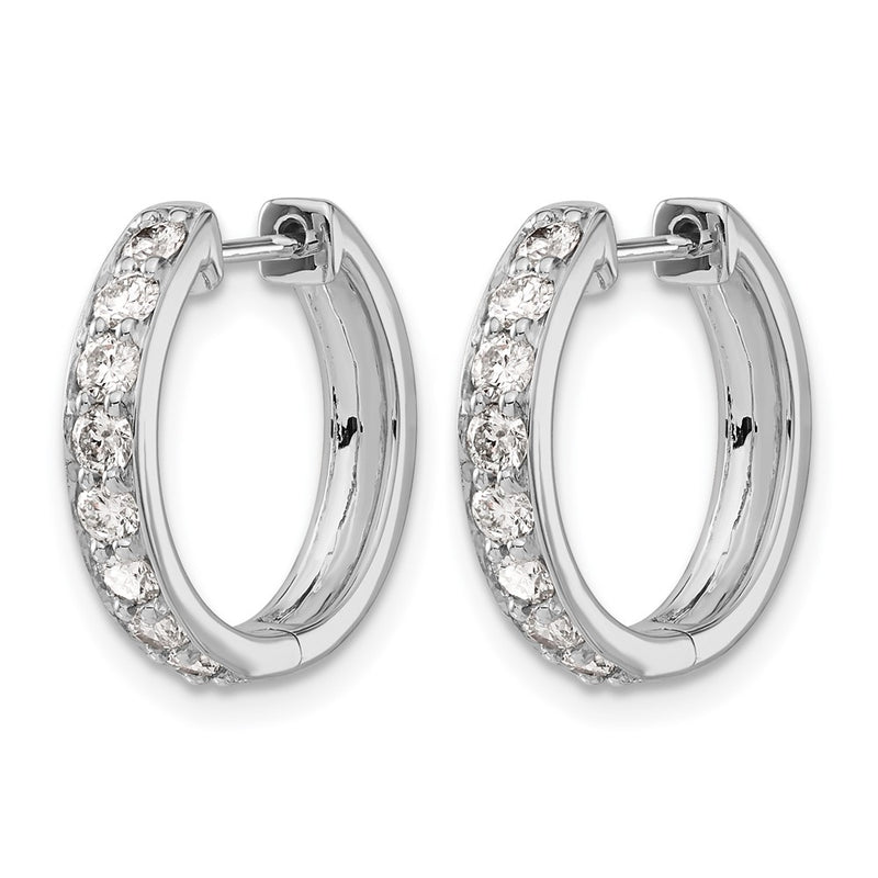 14k White Gold Real Diamond Hinged Hoop Earrings