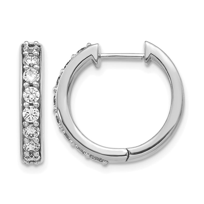 14k White Gold Real Diamond Hinged Hoop Earrings