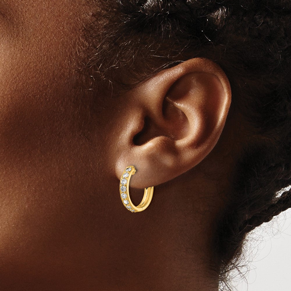 14k Yellow Gold Real Diamond Hinged Hoop Earrings
