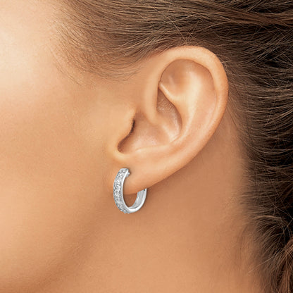 10K White Gold Diamond Hinged Hoop Earrings