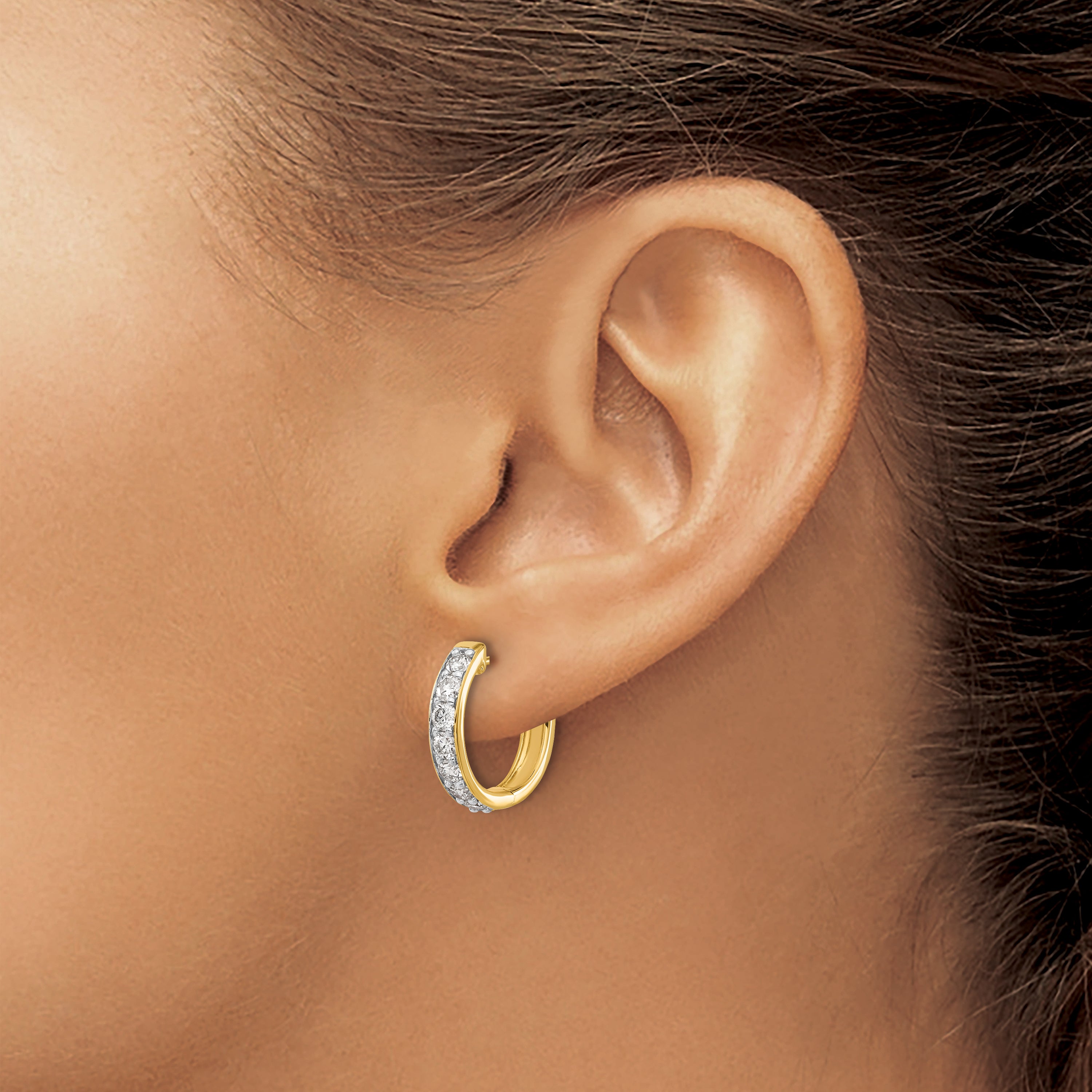 10K Yellow Gold Diamond Hinged Hoop Earrings