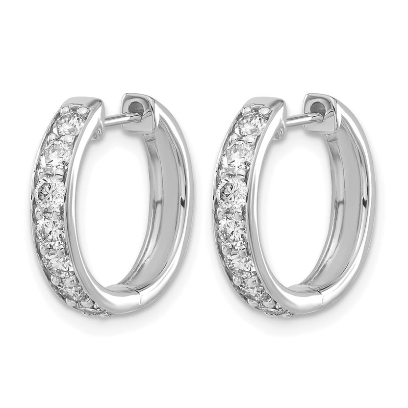 14k White Gold Real Diamond Hinged Hoop Earrings