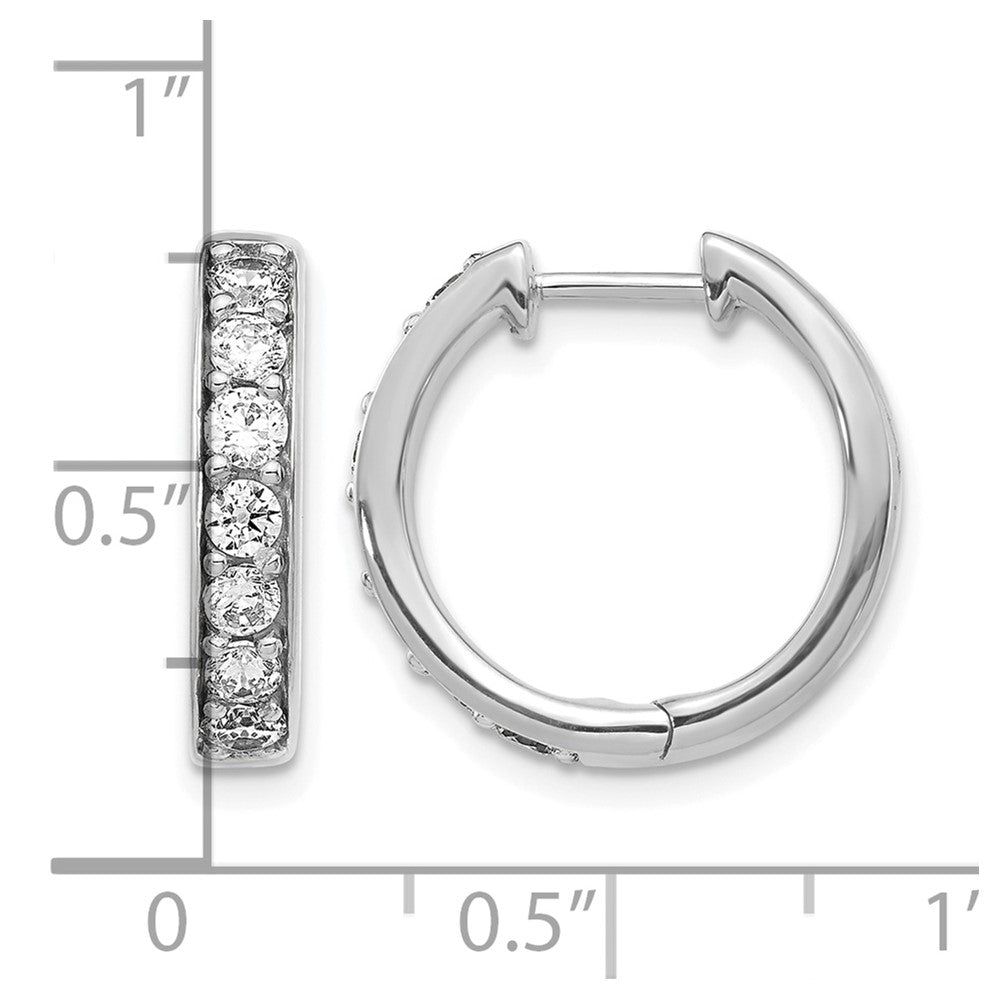 14k White Gold Real Diamond Hinged Hoop Earrings