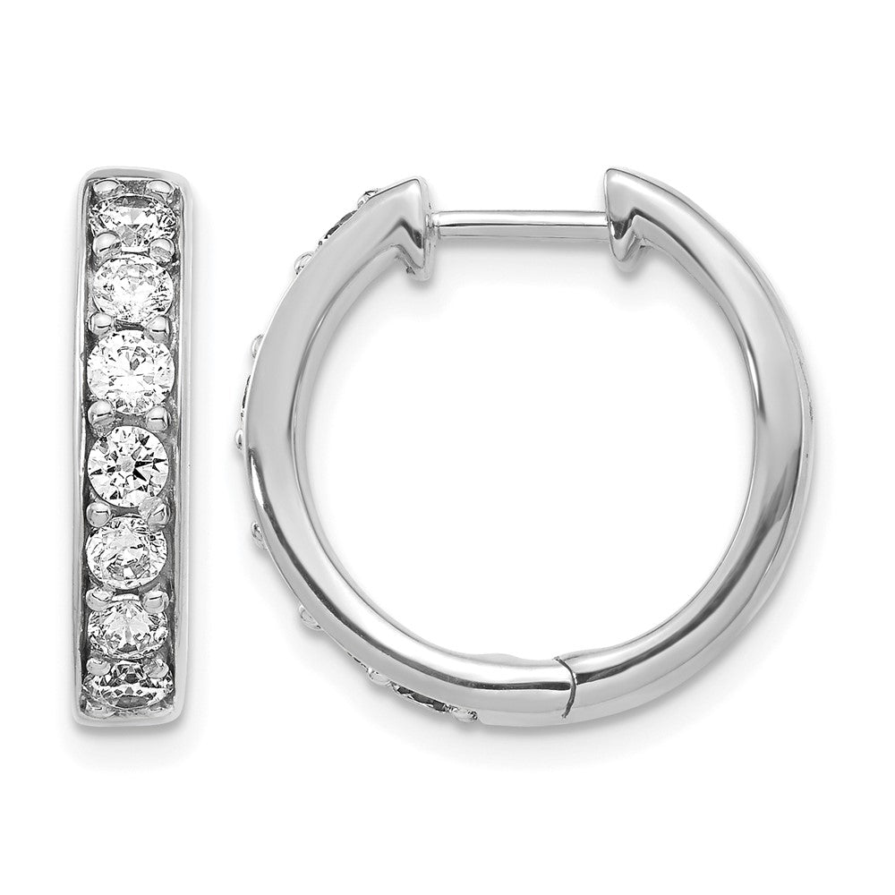 14k White Gold Real Diamond Hinged Hoop Earrings