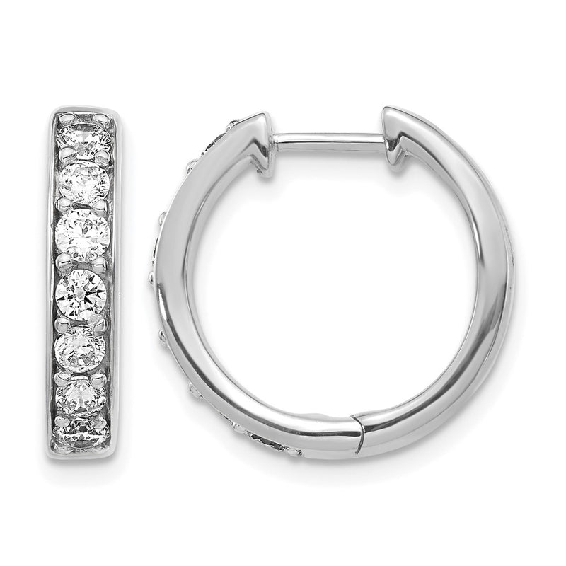 14k White Gold Real Diamond Hinged Hoop Earrings