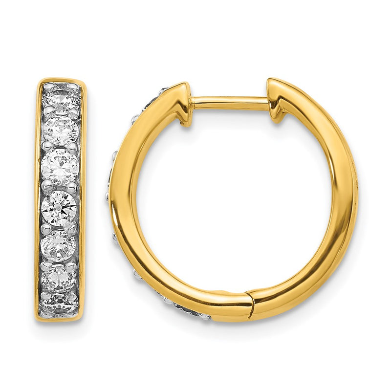 14k Yellow Gold Real Diamond Hinged Hoop Earrings