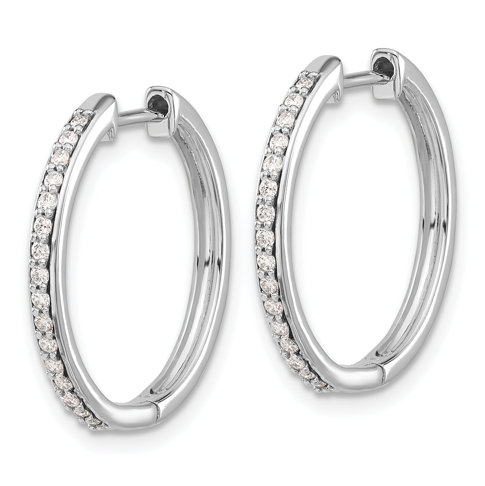 10K White Gold Diamond Hinged Hoop Earrings