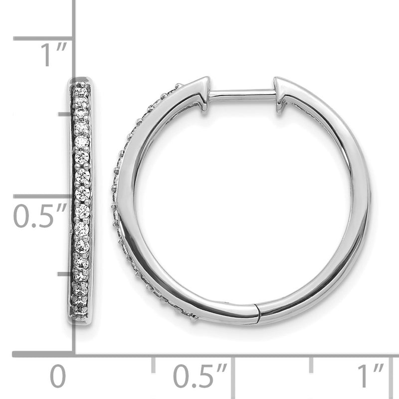 14k White Gold Real Diamond Hinged Hoop Earrings