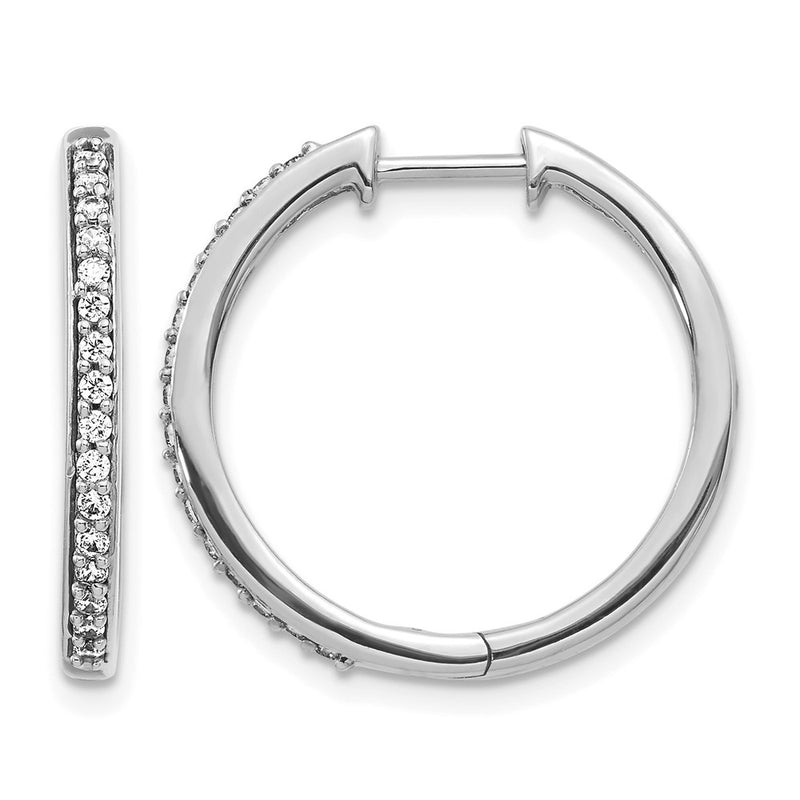14k White Gold Real Diamond Hinged Hoop Earrings
