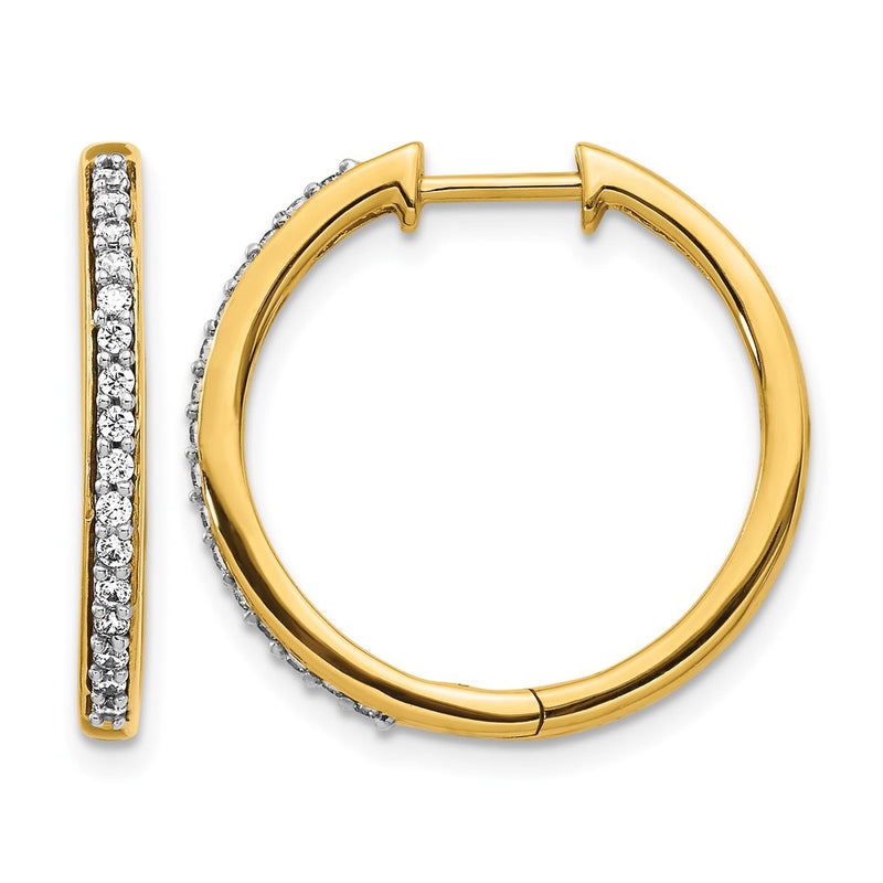 14k Yellow Gold Real Diamond Hinged Hoop Earrings