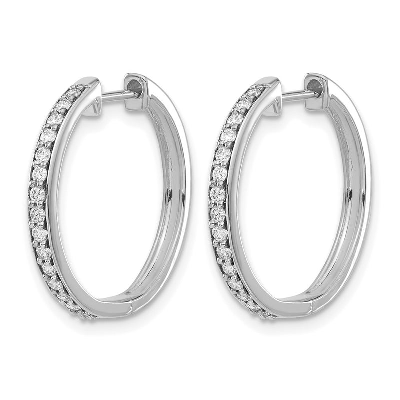 14k White Gold Real Diamond Hinged Hoop Earrings