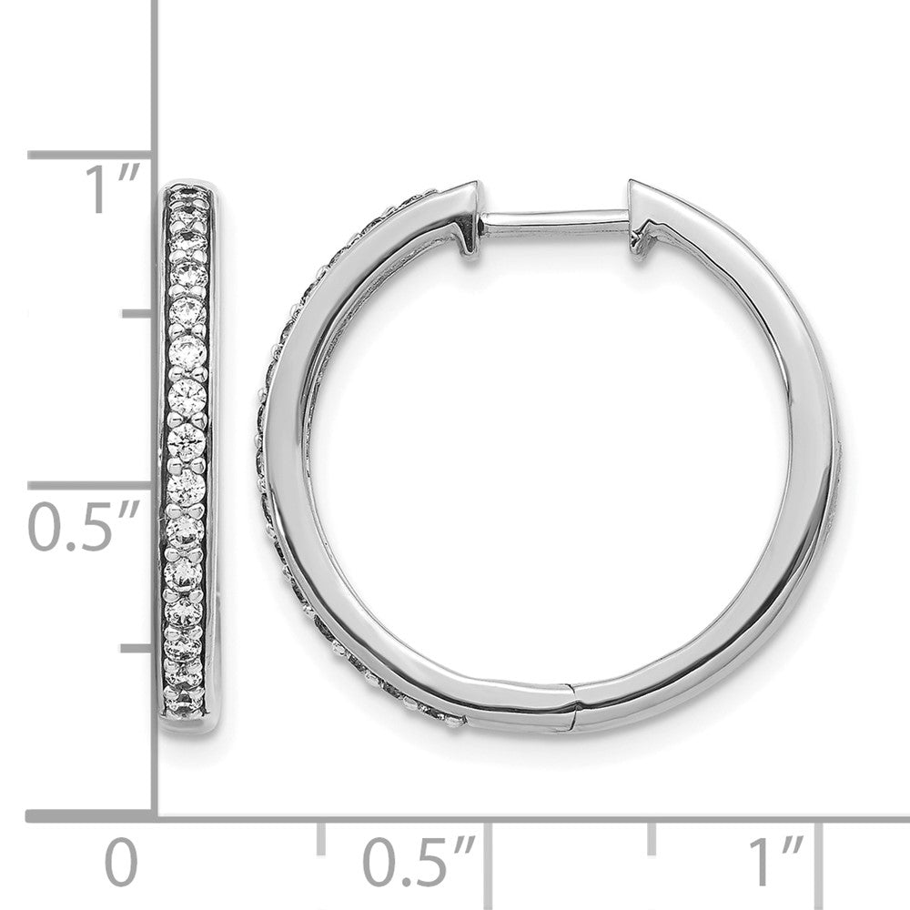 14k White Gold Real Diamond Hinged Hoop Earrings