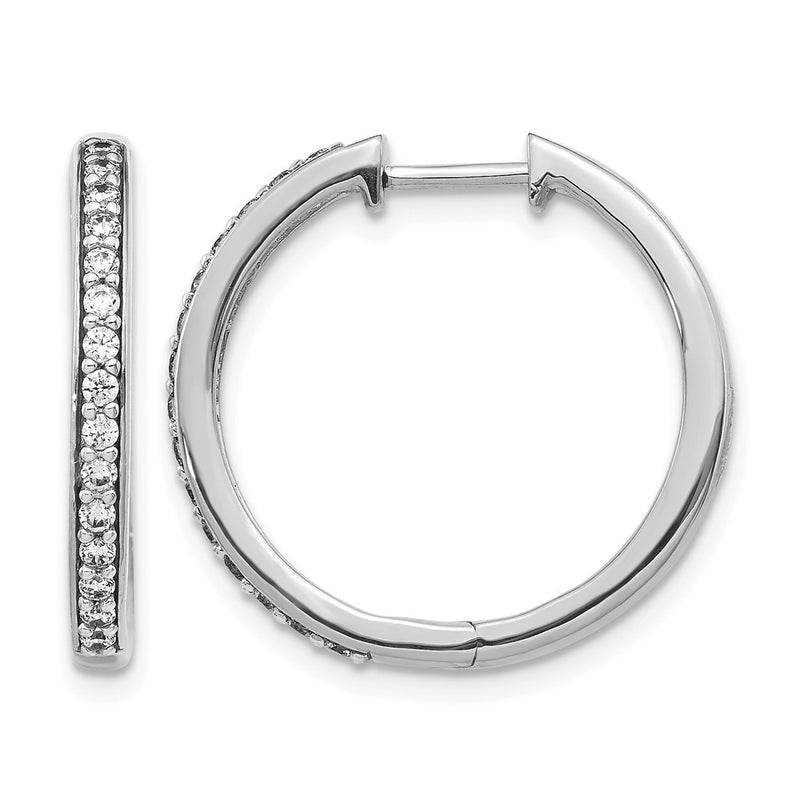 14k White Gold Real Diamond Hinged Hoop Earrings