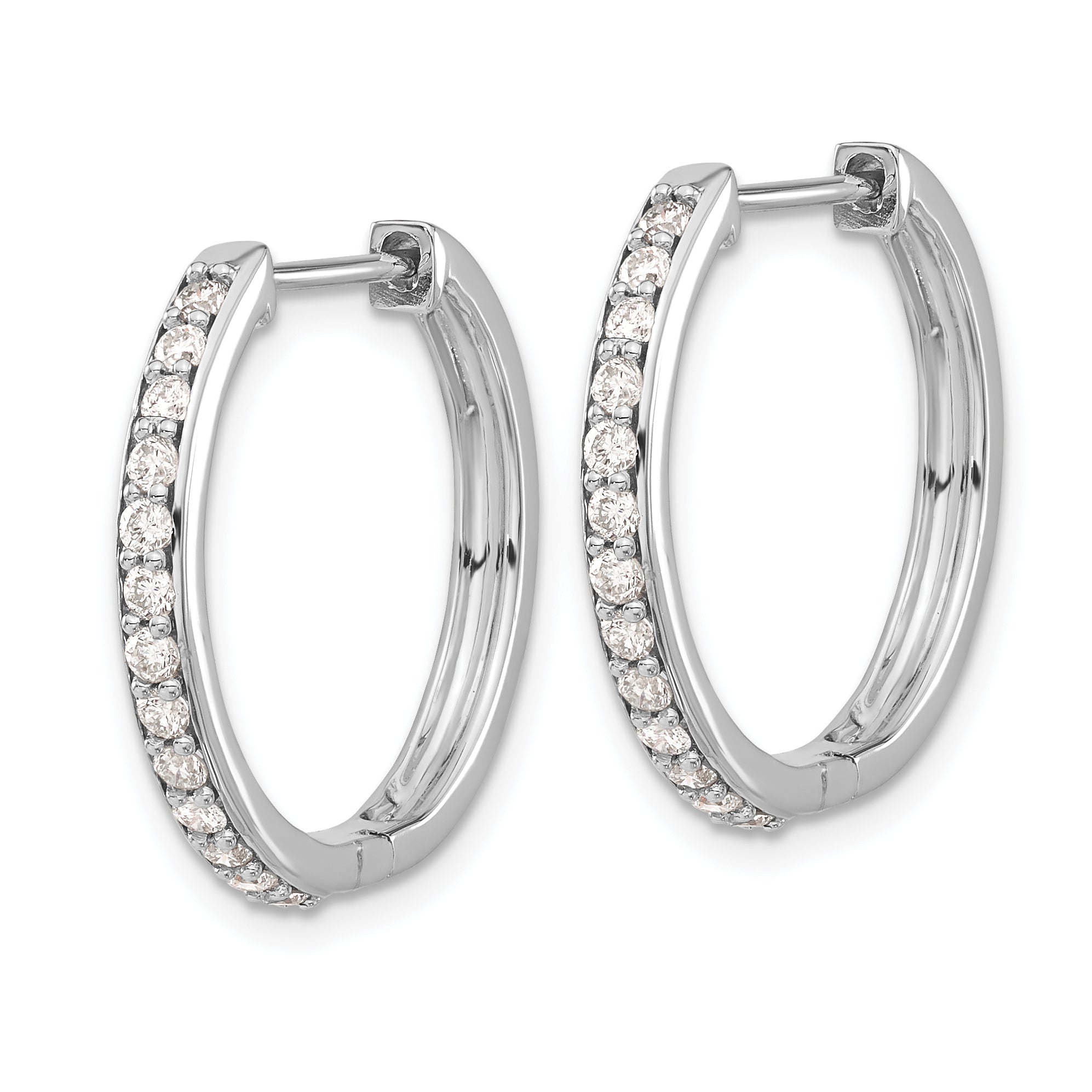 10K White Gold Diamond Hinged Hoop Earrings