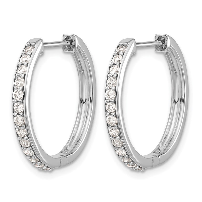 14k White Gold Real Diamond Hinged Hoop Earrings