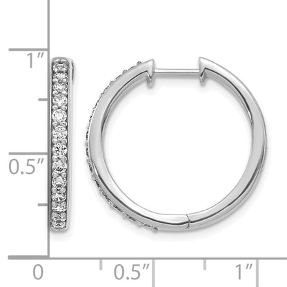 14k White Gold Real Diamond Hinged Hoop Earrings