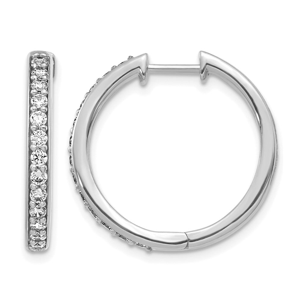 14k White Gold Real Diamond Hinged Hoop Earrings