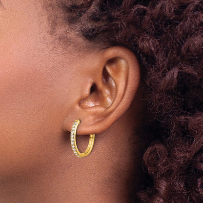 14k Yellow Gold Real Diamond Hinged Hoop Earrings