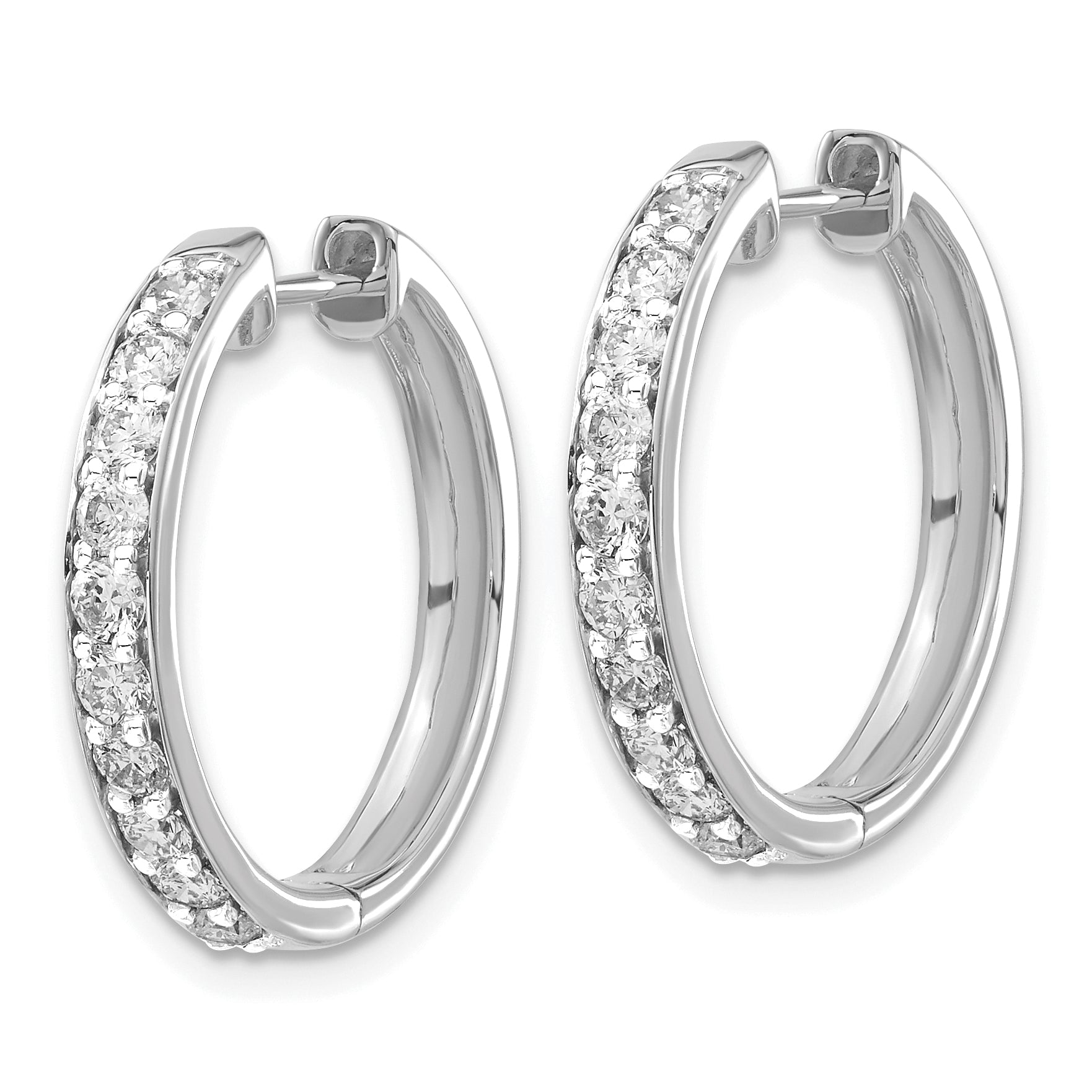 10K White Gold Diamond Hinged Hoop Earrings