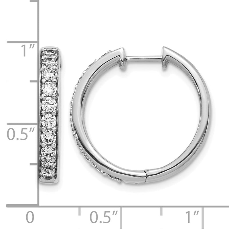 14k White Gold Real Diamond Hinged Hoop Earrings
