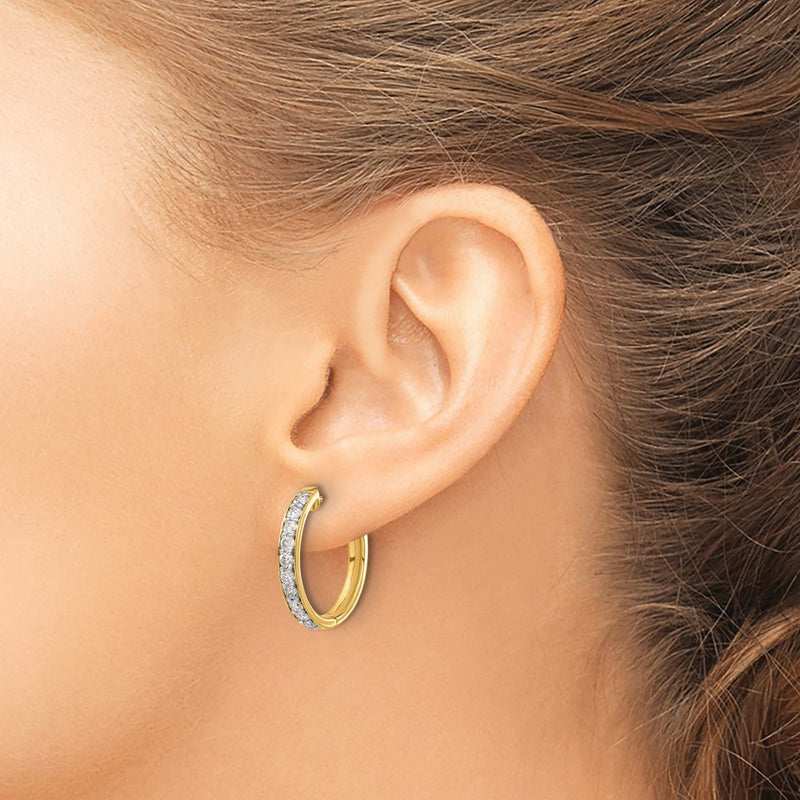 14k Yellow Gold Real Diamond Hinged Hoop Earrings