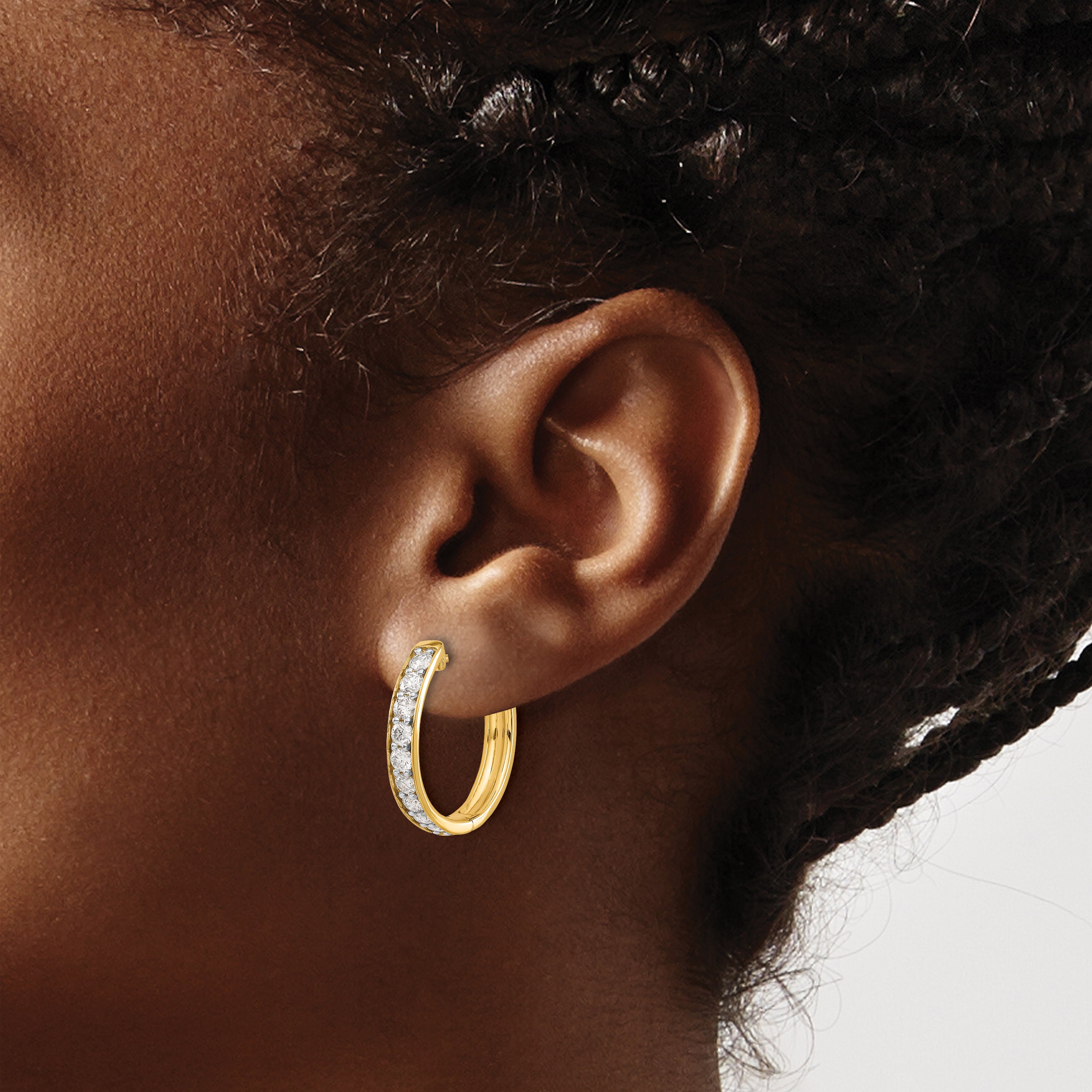 10K Yellow Gold Diamond Hinged Hoop Earrings