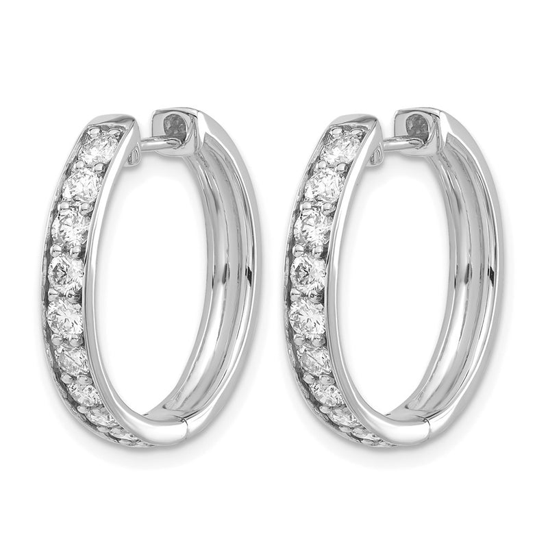 14k White Gold Real Diamond Hinged Hoop Earrings