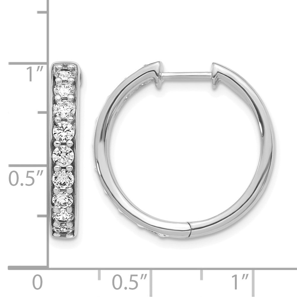 14k White Gold Real Diamond Hinged Hoop Earrings