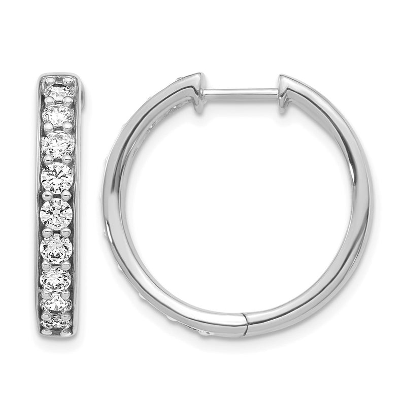 14k White Gold Real Diamond Hinged Hoop Earrings