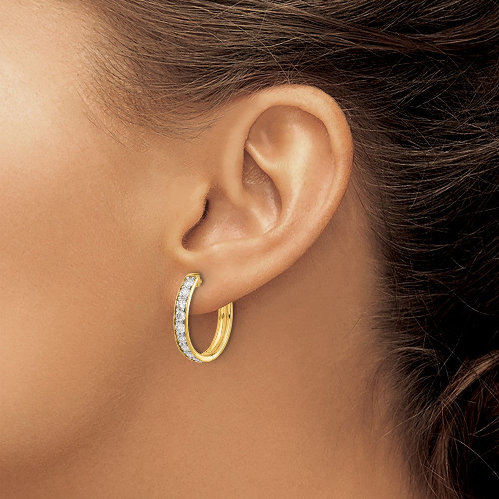 14k Yellow Gold Real Diamond Hinged Hoop Earrings