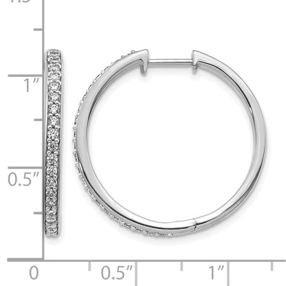 14k White Gold Real Diamond Hinged Hoop Earrings