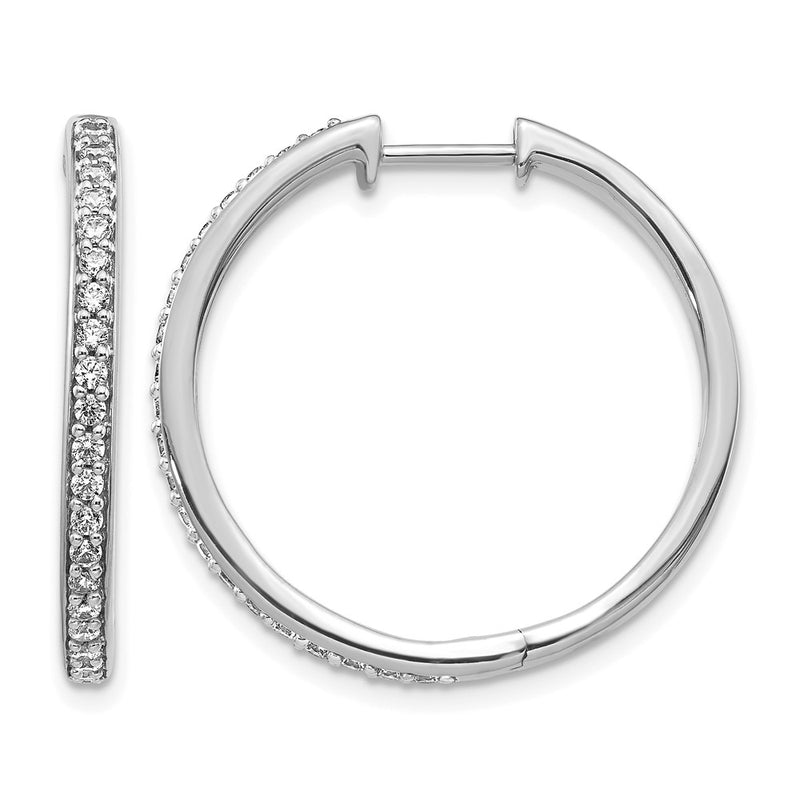 14k White Gold Real Diamond Hinged Hoop Earrings