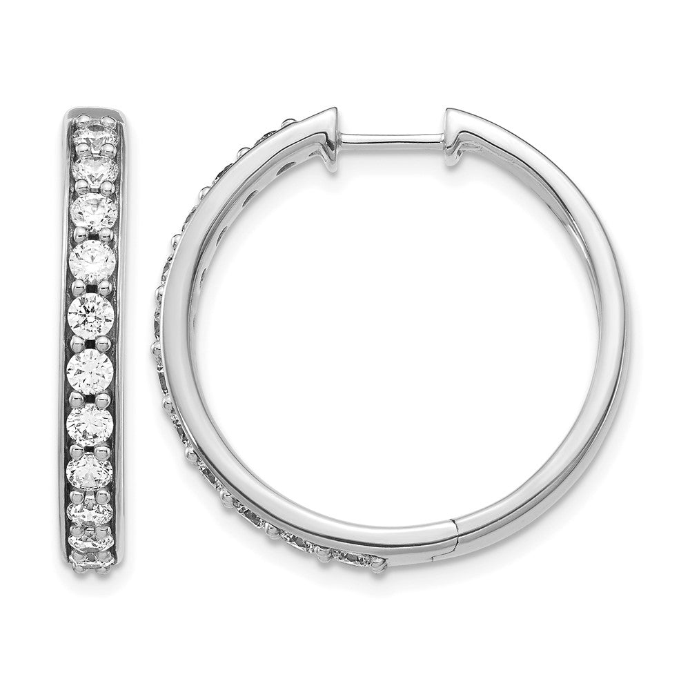14k White Gold Real Diamond Hoop Earrings